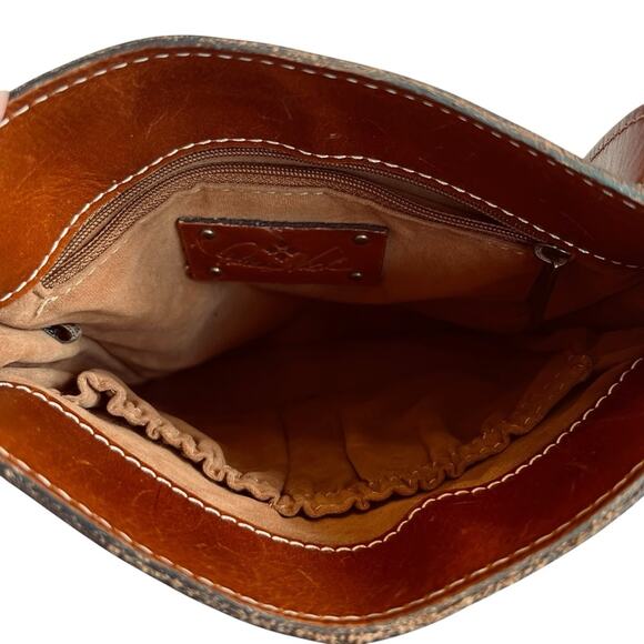 Patricia Nash Heritage Brown Leather Venezia Crossbody Buckle Saddle Bag Pouch - Picture 8 of 9